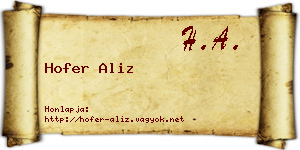 Hofer Aliz névjegykártya